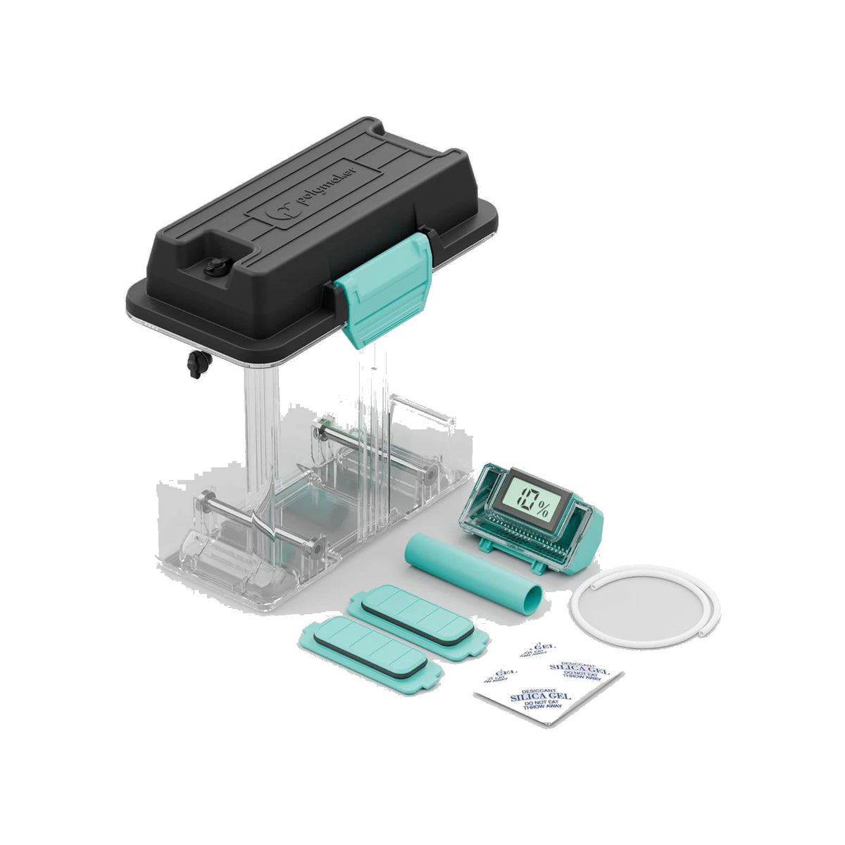 Polymaker PolyDryer Box with hygrometer, desiccant, spool roller and airlocks