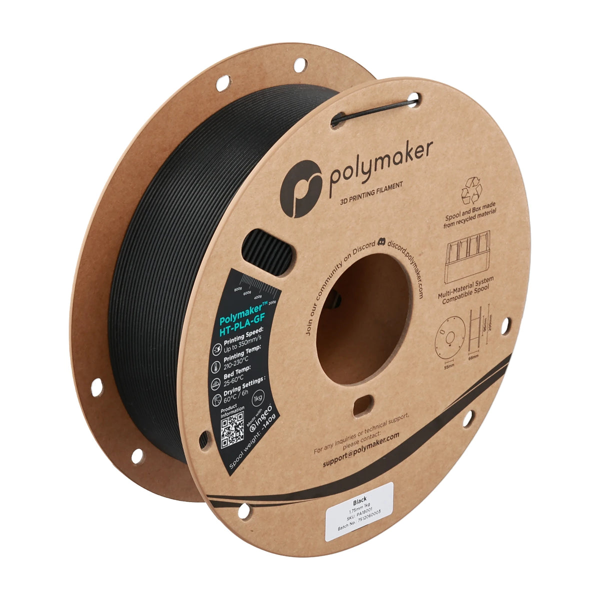 Polymaker HT-PLA-GF 1.75mm filament spool - Black