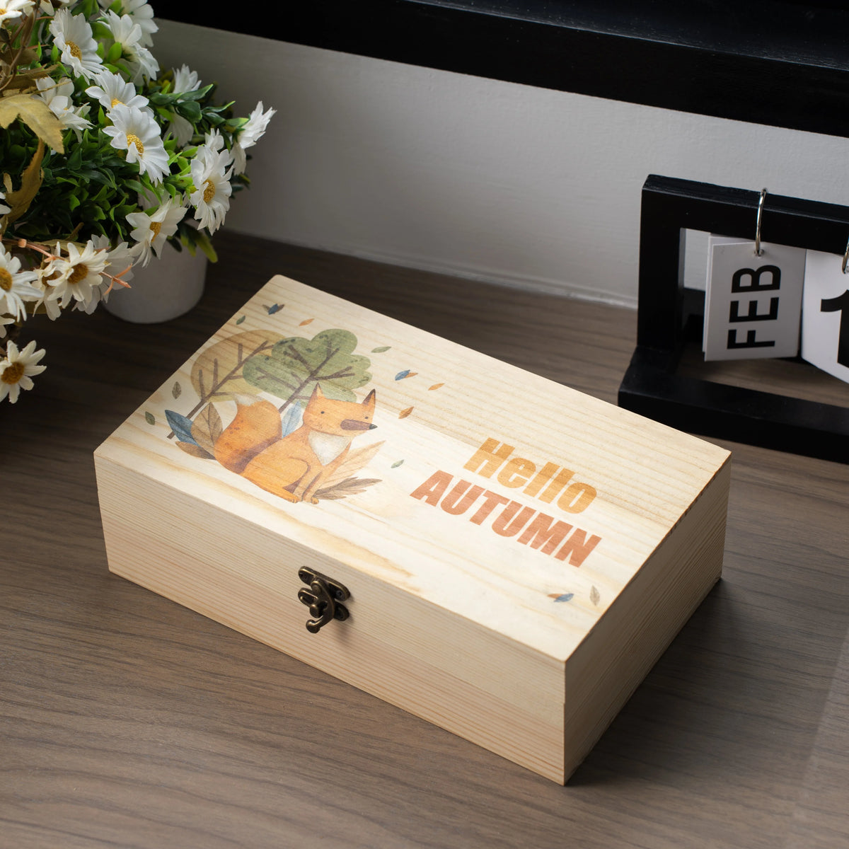 Wooden box with a full-color inkjet print made after using xTool fixative spray