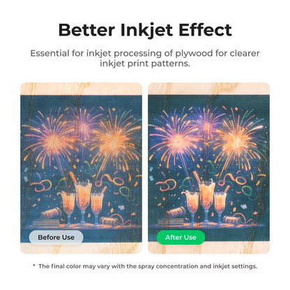 Inkjet print on plywood before and after xTool Wood Printing Fixative Spray